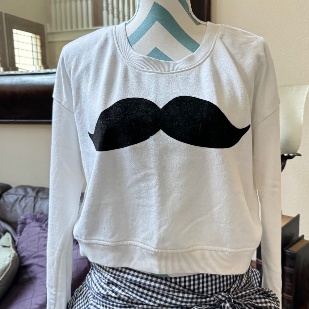 ✅SALE “Forever 21” White Mustache Sweater